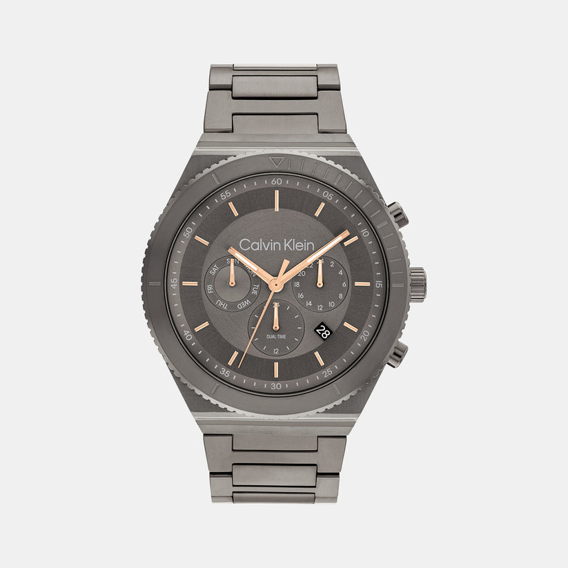Male CALVIN Watch Chronograph Stainless Grey Steel 25200304 KLEIN