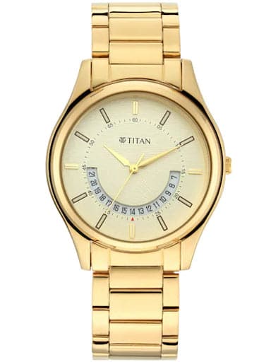 Titan Champagne Dial Gold Stainless Steel Strap Men'S Watch Nl1650Ym06