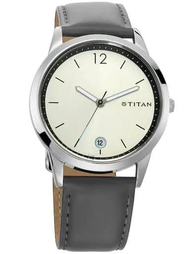 Titan Work Wear Silver Dial Grey Leather Strap Men S Watch 1806Sl03