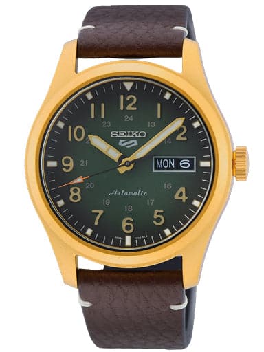 Seiko 5 Sport Leather Strap Green Dial Watch