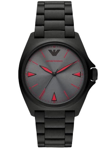 Emporio Armani Three Hand Black Stainless Steel Watch