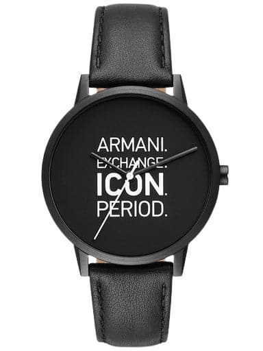 Armani Exchange Three Hand Black Leather Watch