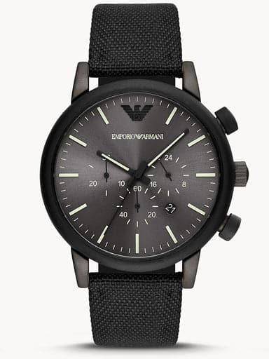 Emporio Armani Chronograph Black Fabric Watch Ar11409 Ar11409I