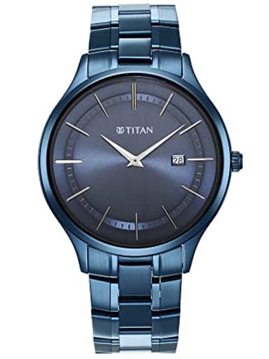 Titan Quartz Analog with Date Blue Dial Stainless Steel Strap Watch for Men