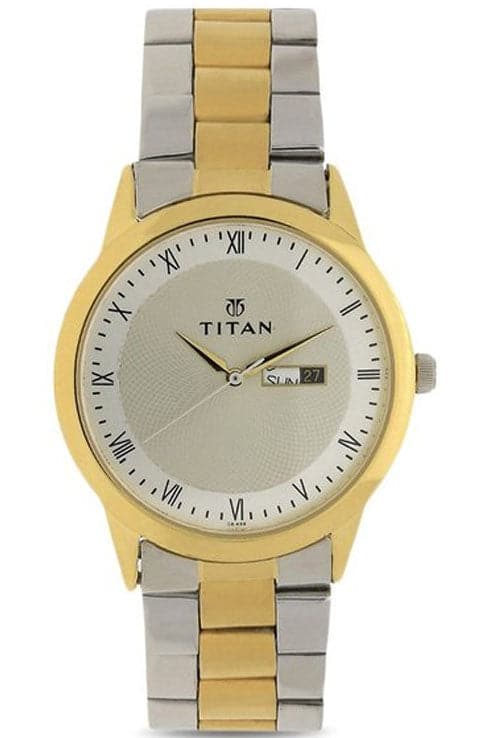 Buy Online Titan Round White Dial Two Toned Stainless Steel Strap
