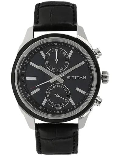 Titan Quartz Analog Blue Dial Leather Strap Watch for Men