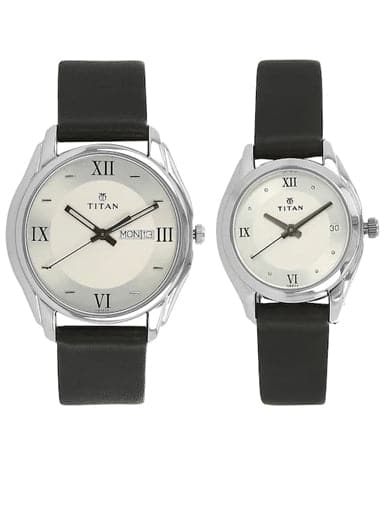 Titan Silver Dial Black Leather Strap Watches NP15782489SL03