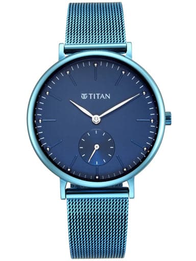 Titan Slimline Blue Dial Mesh Strap Watch Np95142Qm01