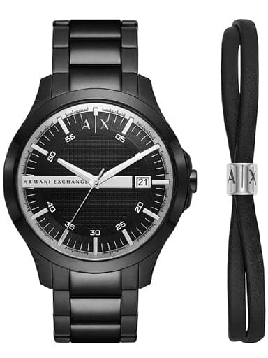 Armani exchange men s black stainless steel top bracelet watch