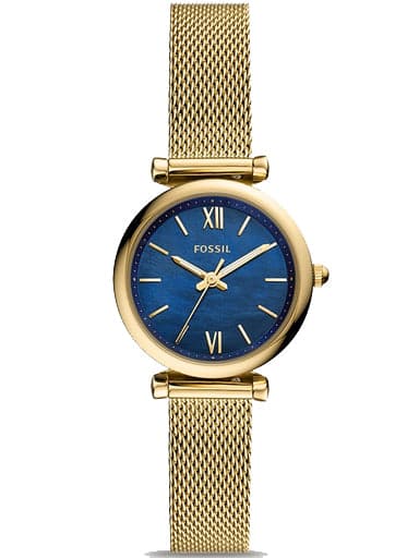 Fossil Carlie Mini Three-Hand Gold-Tone Stainless Steel Mesh Watch Es5