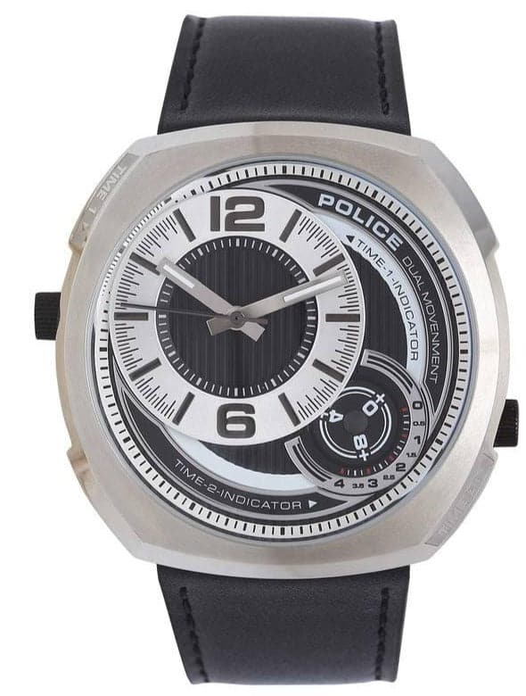 Police watch black leather clearance strap