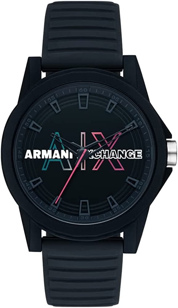 Armani Exchange Quartz 44 mm Blue Dial Silicone Analog Watch for Men