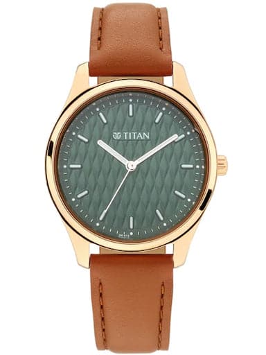 Titan Work Wear Green Dial Leather Strap Women S Watch 2639Wl01