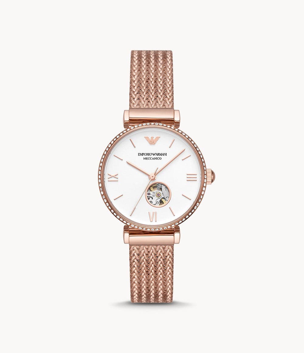 Armani rose gold 2025 watch leather strap