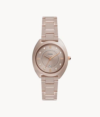 FOSSIL Gabby Three Hand Date Salted Caramel Stainless Steel and Cerami