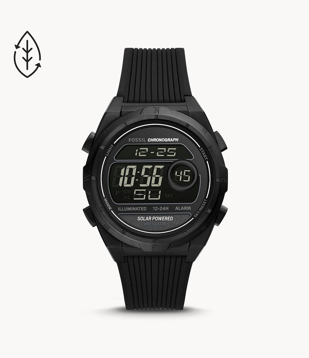 Fossil Everett Solar-Powered Digital Black Silicone Watch Fs5859