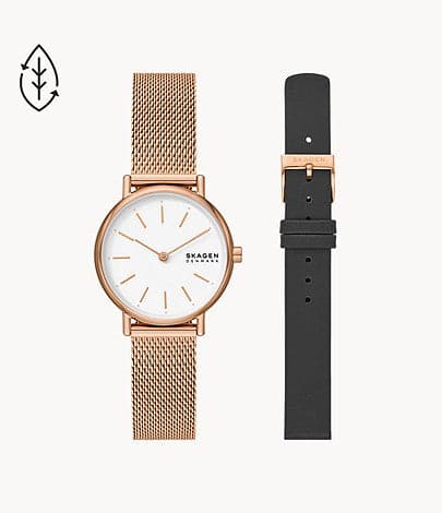 Skagen Signatur Lille Two-Hand Rose Gold Stainless Steel Watch and Str