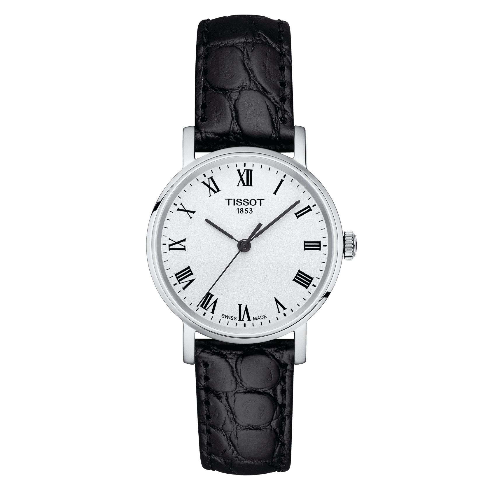 Tissot Everytime Small Black Leather Silver Dial Women S Watch