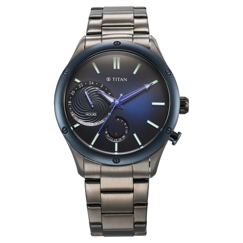 10009KM01 Titan Stellar Quartz Multifunction Blue Dial Stainless Steel Strap Watch for Men