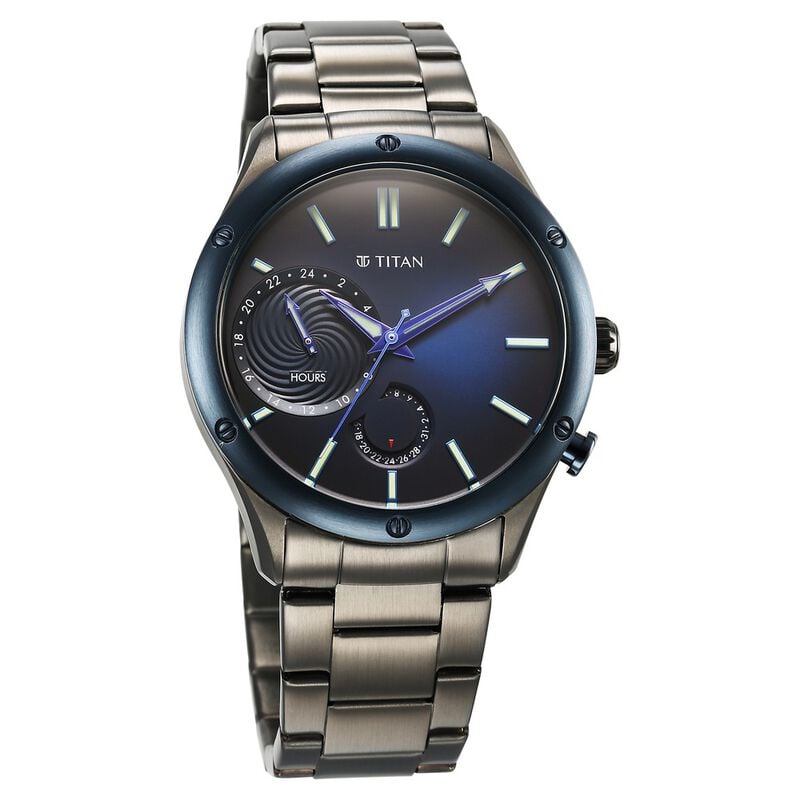 10009KM01 Titan Stellar Quartz Multifunction Blue Dial Stainless Steel Strap Watch for Men