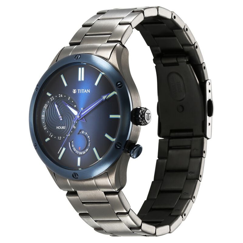 10009KM01 Titan Stellar Quartz Multifunction Blue Dial Stainless Steel Strap Watch for Men