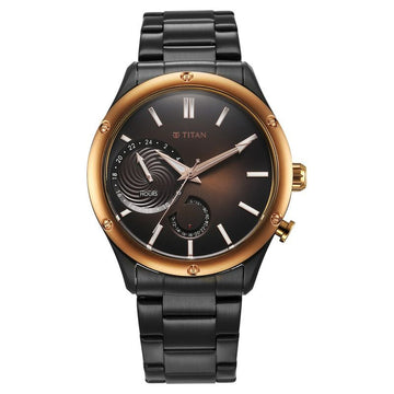 10009KM02 Titan Stellar Quartz Multifunction Brown Dial Stainless Steel Strap Watch for Men