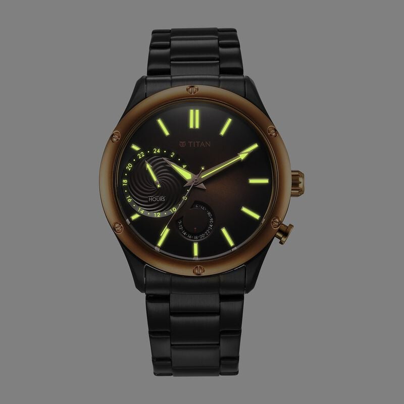 10009KM02 Titan Stellar Quartz Multifunction Brown Dial Stainless Steel Strap Watch for Men