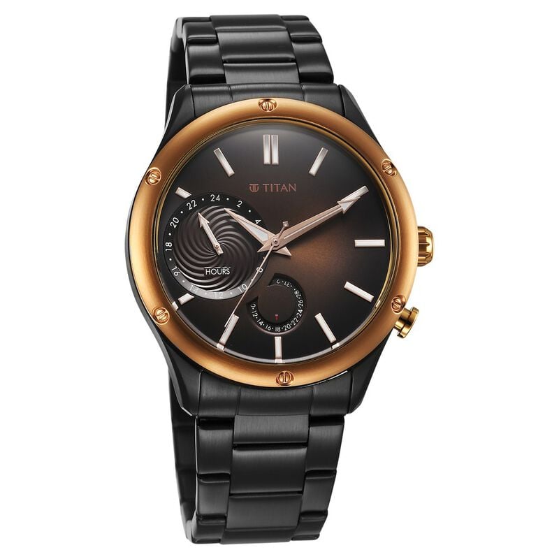 10009KM02 Titan Stellar Quartz Multifunction Brown Dial Stainless Steel Strap Watch for Men