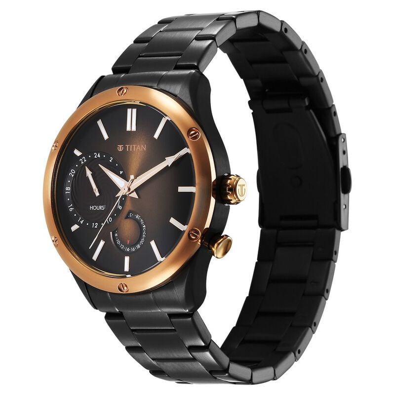 10009KM02 Titan Stellar Quartz Multifunction Brown Dial Stainless Steel Strap Watch for Men