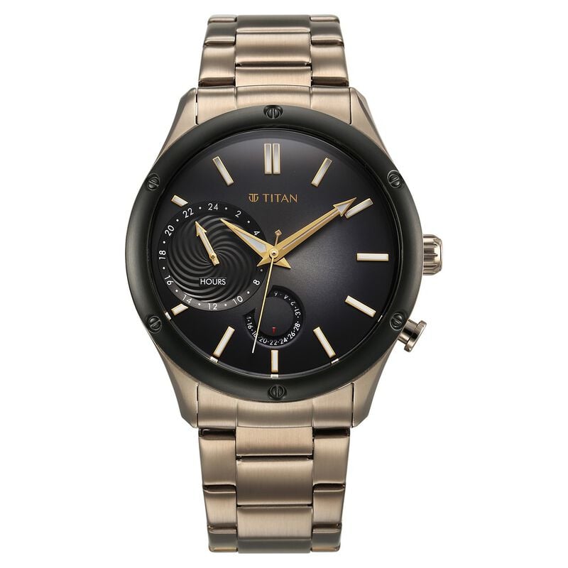 10009KM03 Titan Stellar Quartz Multifunction Brown Dial Stainless Steel Strap Watch for Men