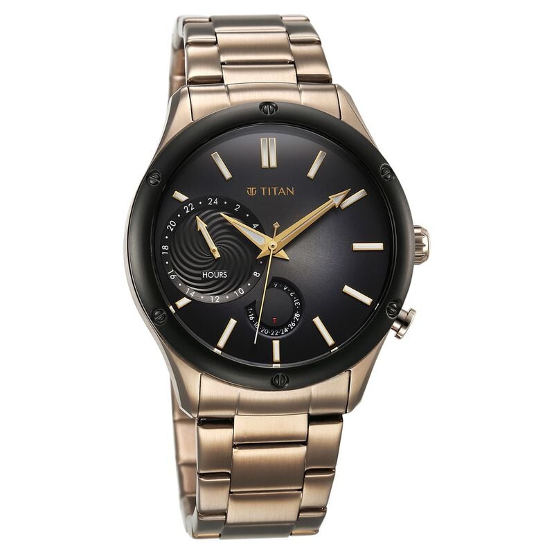 10009KM03 Titan Stellar Quartz Multifunction Brown Dial Stainless Steel Strap Watch for Men