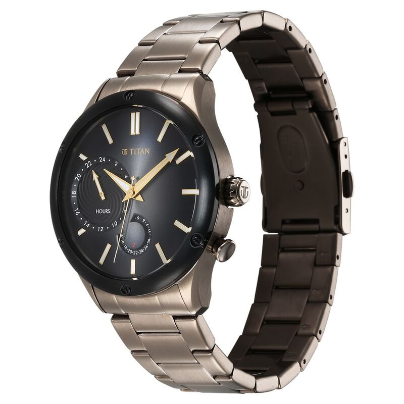 10009KM03 Titan Stellar Quartz Multifunction Brown Dial Stainless Steel Strap Watch for Men