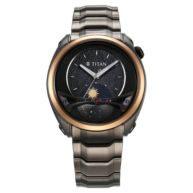 10010KM01 Titan Stellar Quartz Multifunction Black Dial Stainless Steel Strap Watch for Men