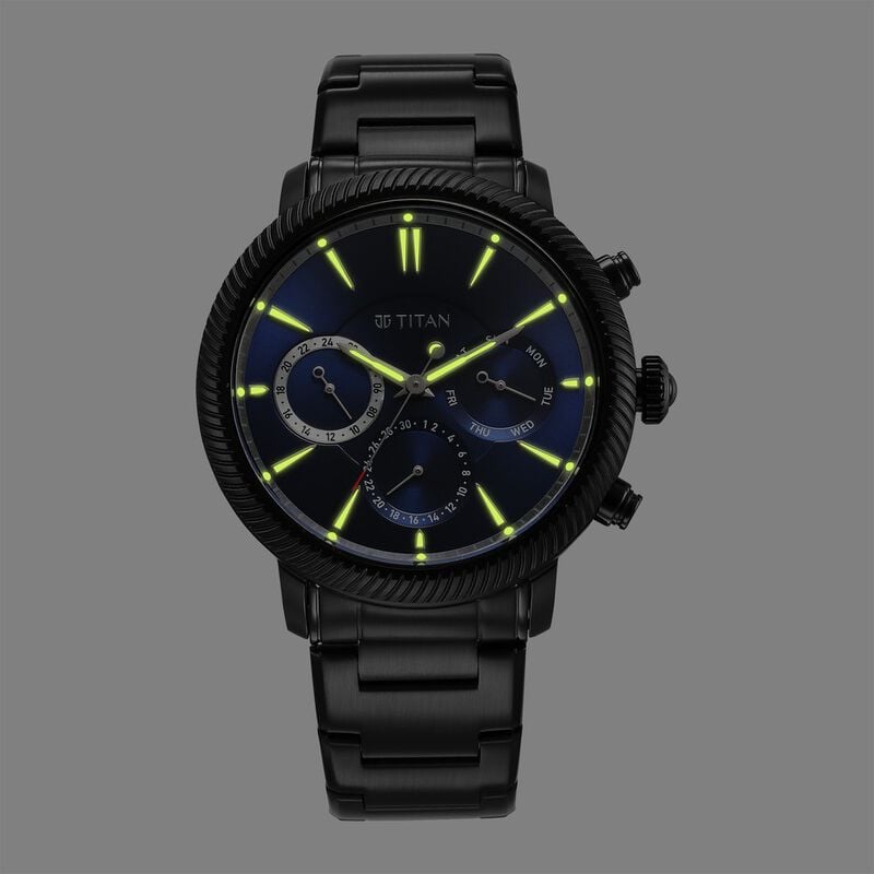 10012NM01 Titan Stellar Quartz Multifunction Blue Dial Stainless Steel Strap Watch for Men