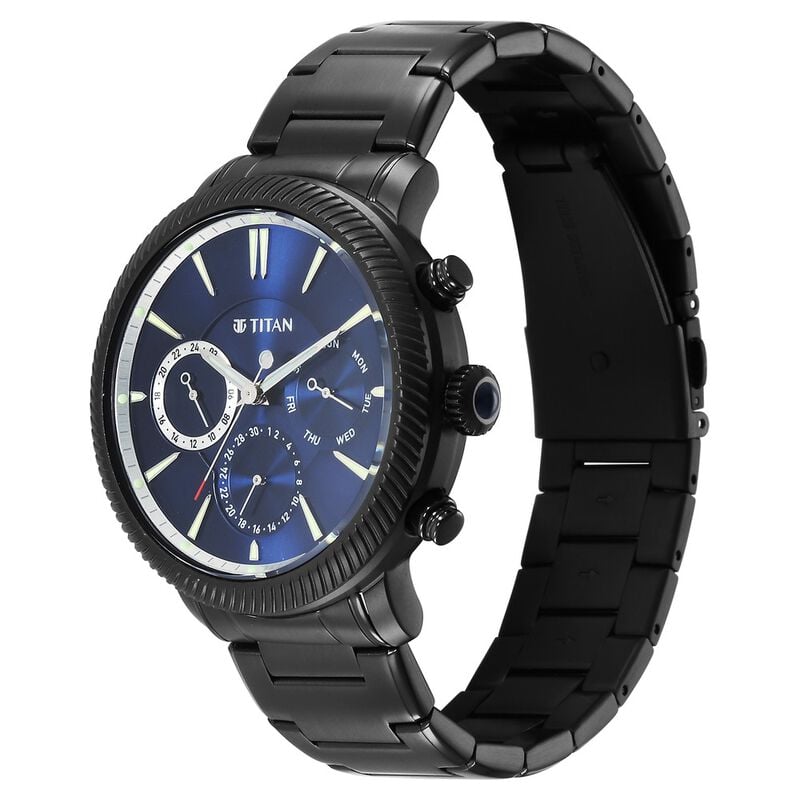 10012NM01 Titan Stellar Quartz Multifunction Blue Dial Stainless Steel Strap Watch for Men