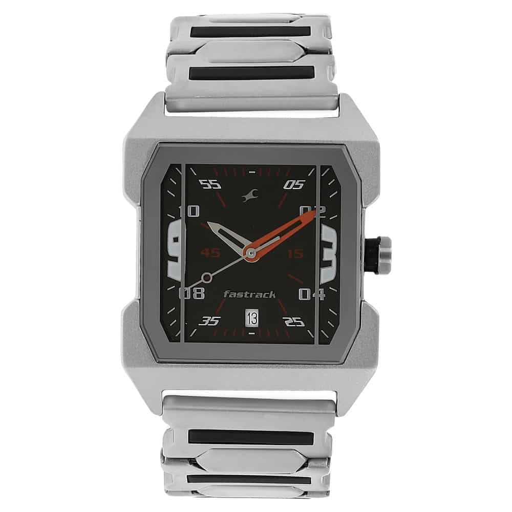 NR1474SM02 BLACK DIAL SILVER STAINLESS STEEL STRAP WATCH