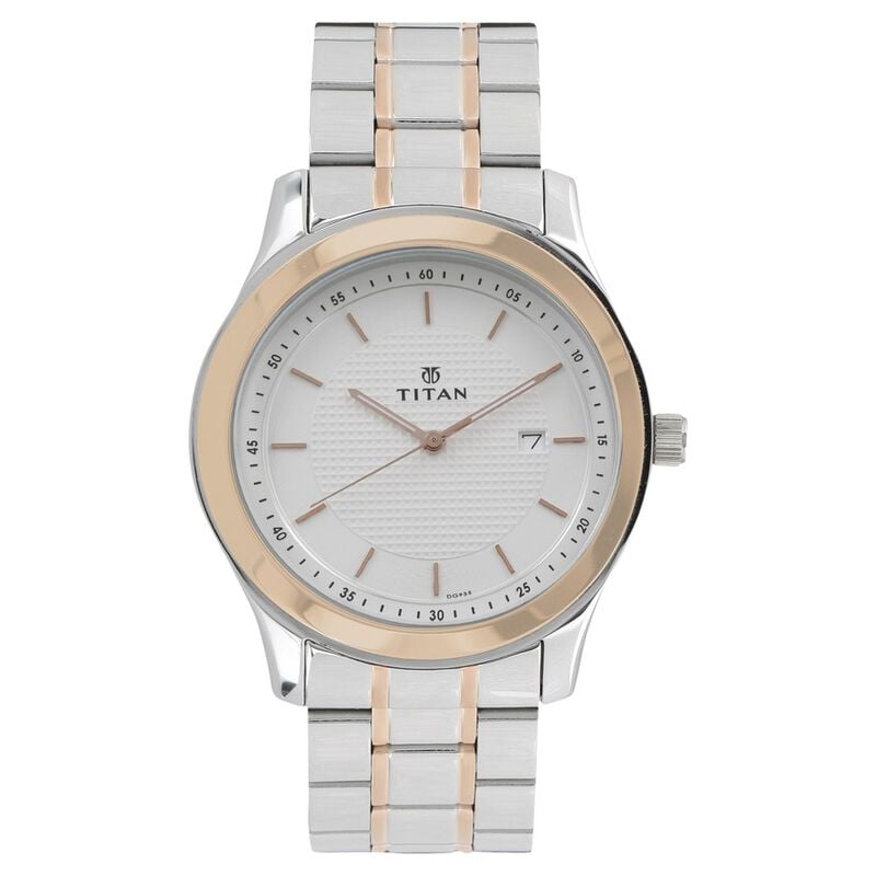 NP1627KM01 Titan Regalia Baron White Dial Analog with Date Stainless Steel Strap Watch for Men