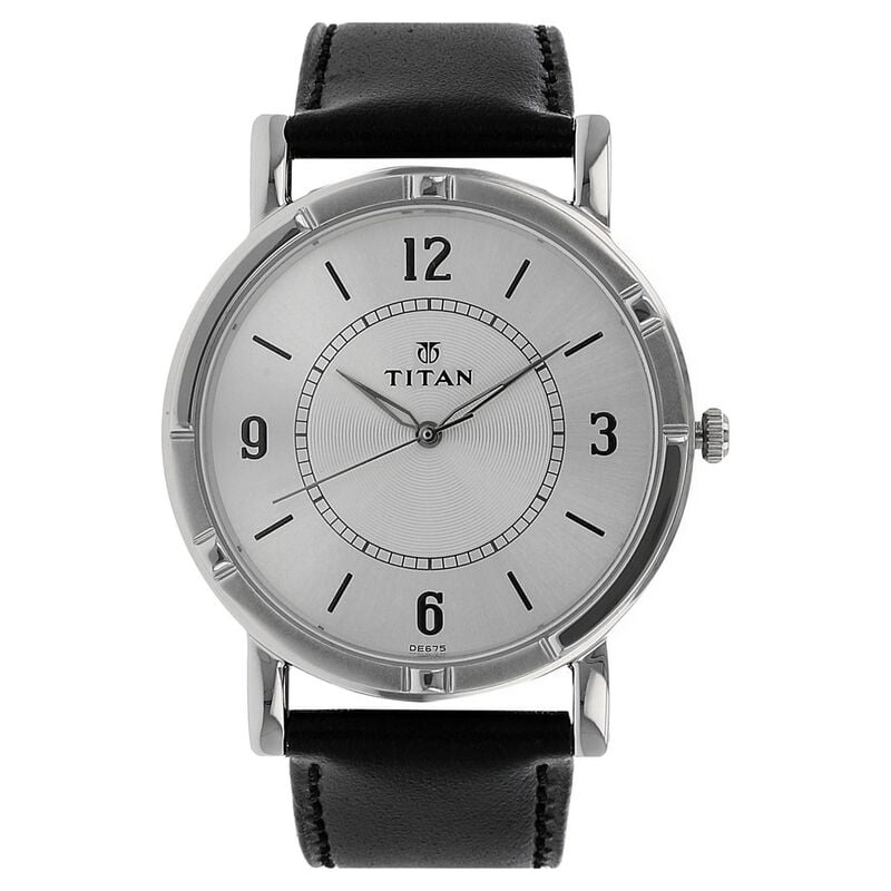 Titan Quartz Analog Silver Dial Leather Strap Watch for Men-NM1639SL03