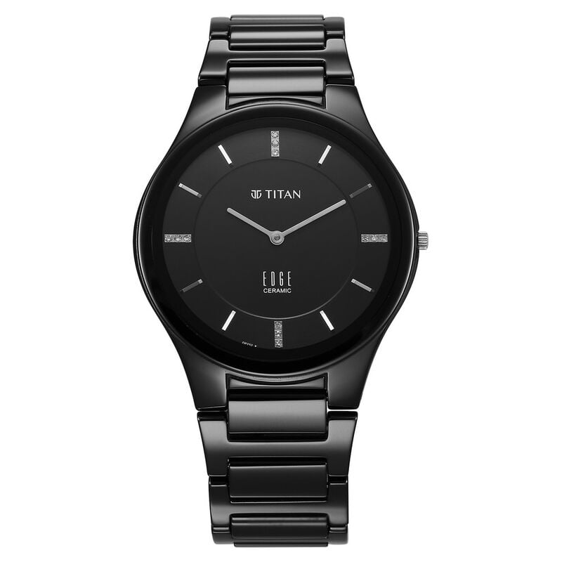 Titan Edge Ceramic Dress with Diamonds Quartz Analog Black Dial Ceramic Strap Watch for Men