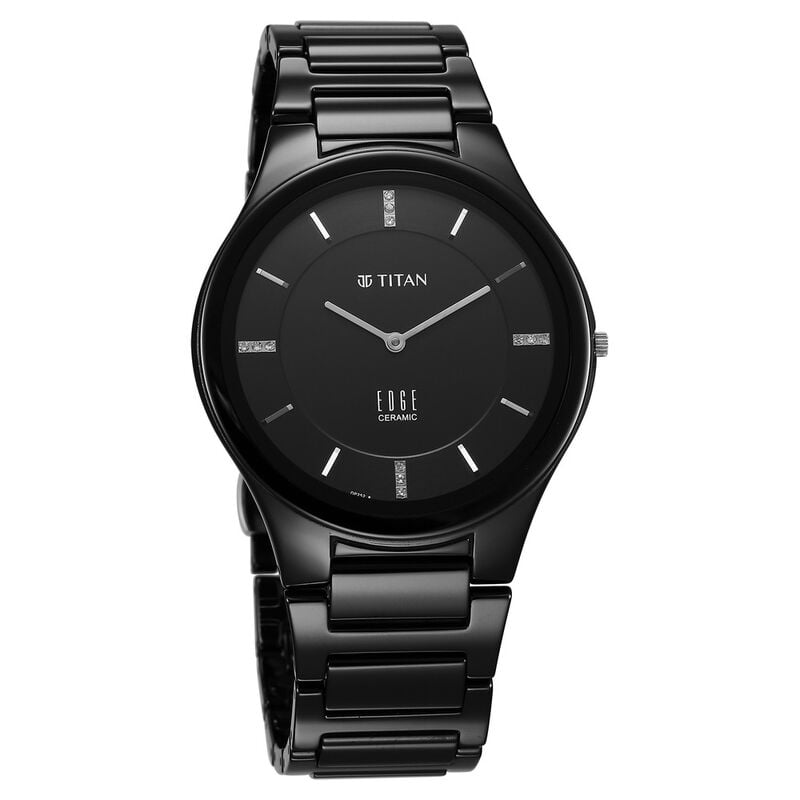 Titan Edge Ceramic Dress with Diamonds Quartz Analog Black Dial Ceramic Strap Watch for Men