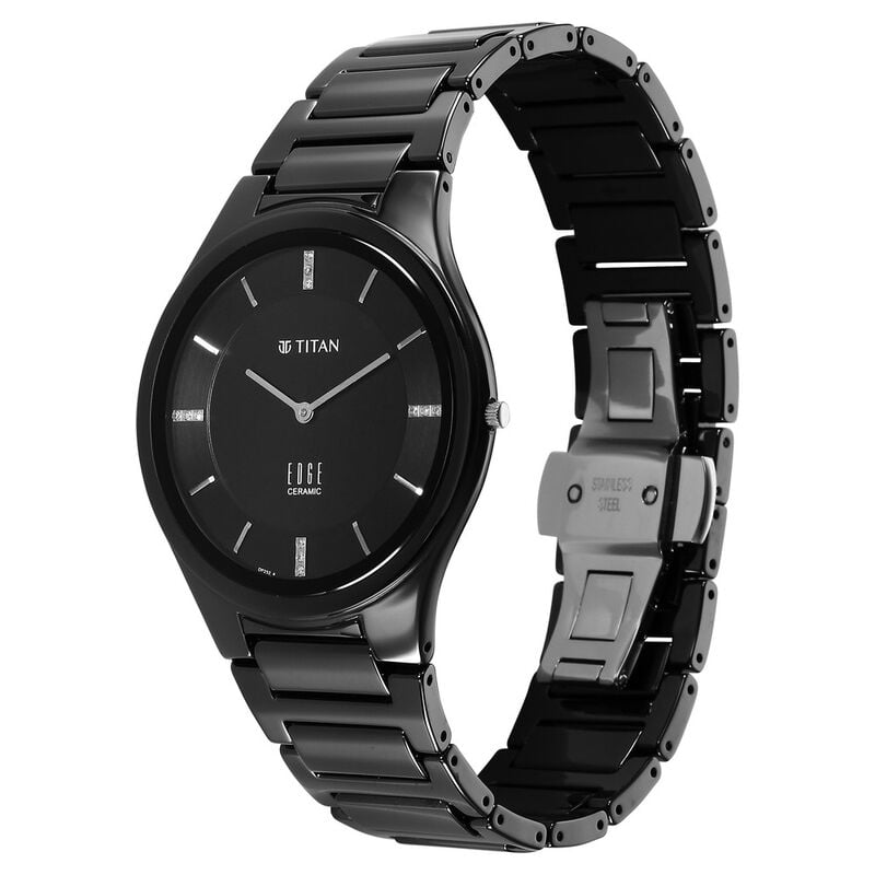 Titan Edge Ceramic Dress with Diamonds Quartz Analog Black Dial Ceramic Strap Watch for Men