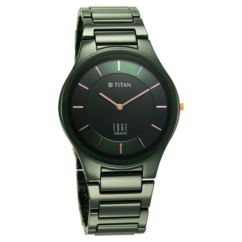 NR1696QC06 Titan Edge Ceramic Green Dial Analog Ceramic Strap watch fo