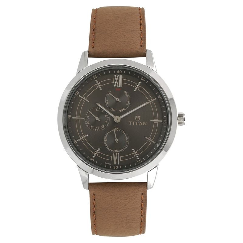 NQ1769SL01 Titan On Trend Anthracite Dial Quartz Multifunction Leather Strap watch for Men