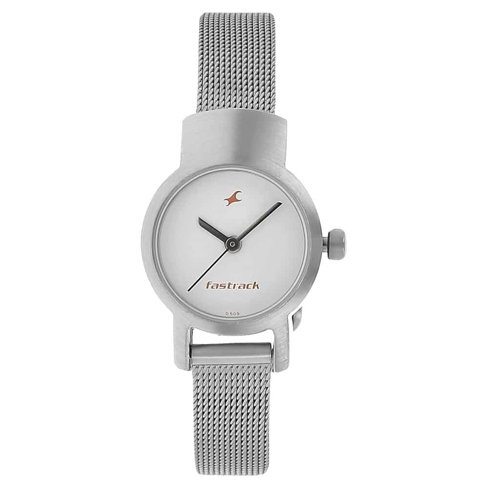 NR2298SM02 WHITE DIAL SILVER METAL STRAP WATCH - Kamal Watch Company