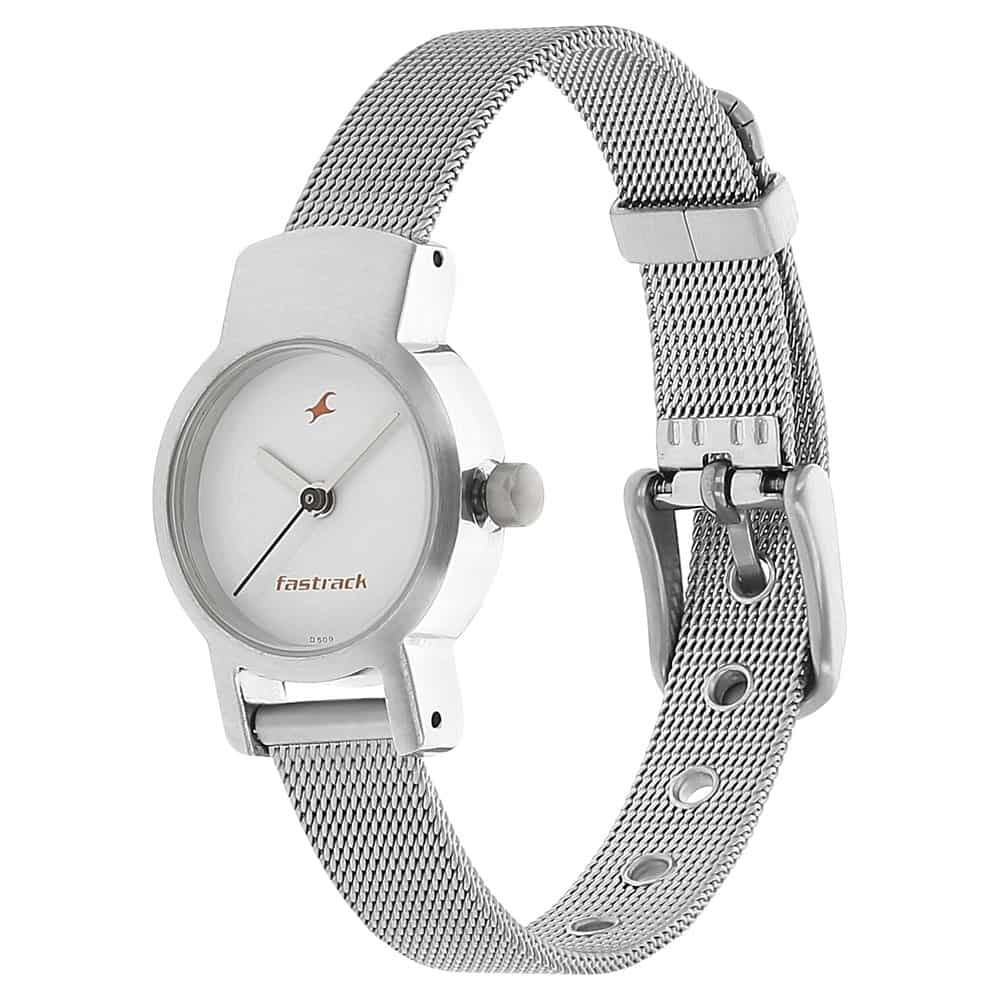 NR2298SM02 WHITE DIAL SILVER METAL STRAP WATCH - Kamal Watch Company