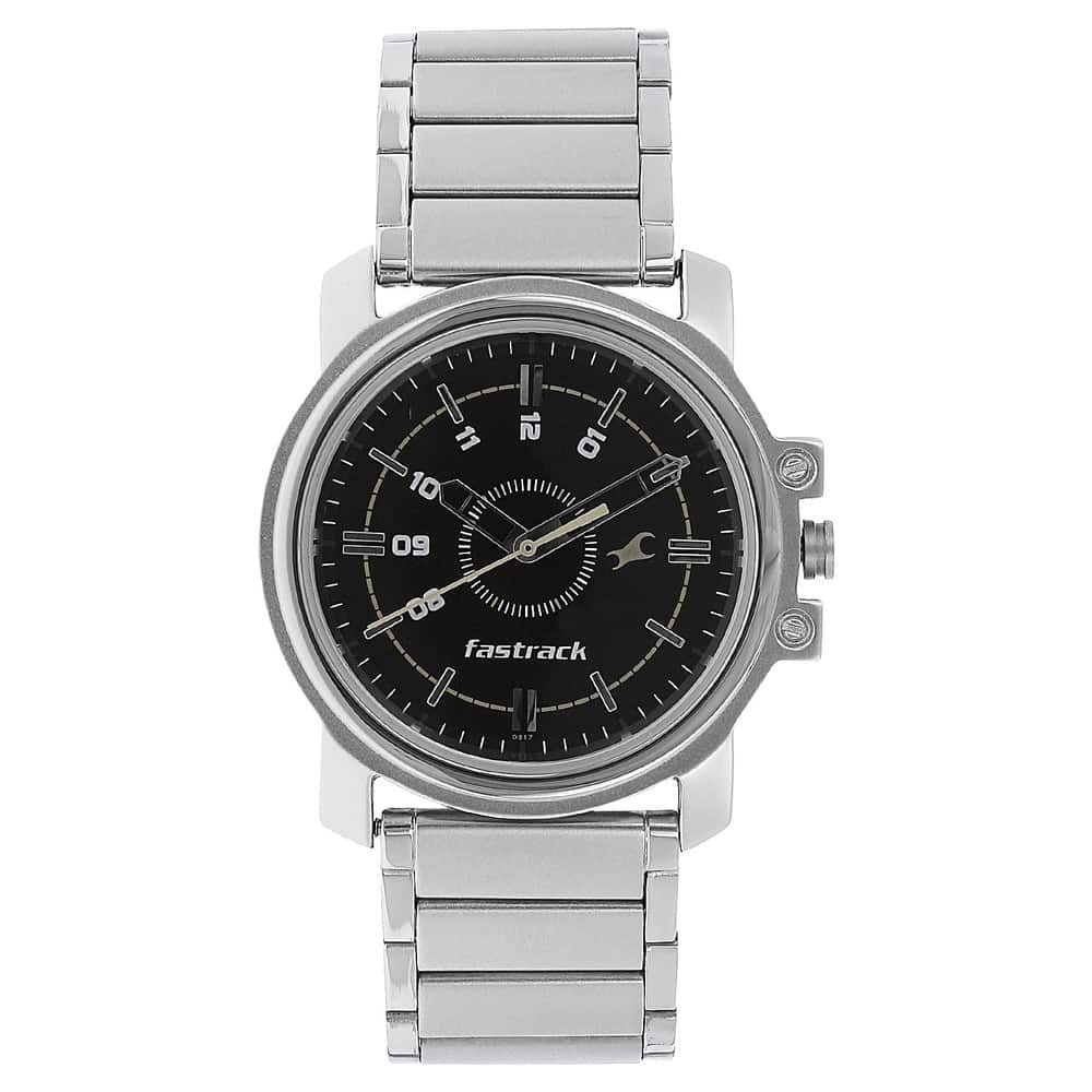 NR3039SM02 BLACK DIAL SILVER STAINLESS STEEL STRAP WATCH