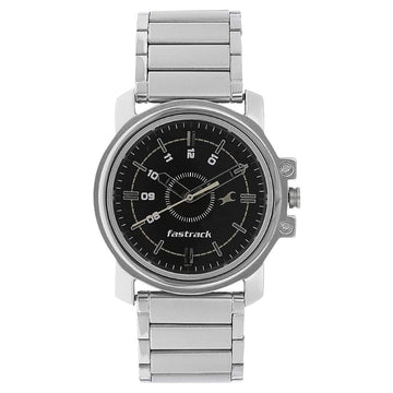 NR3039SM02 BLACK DIAL SILVER STAINLESS STEEL STRAP WATCH - Kamal Watch Company