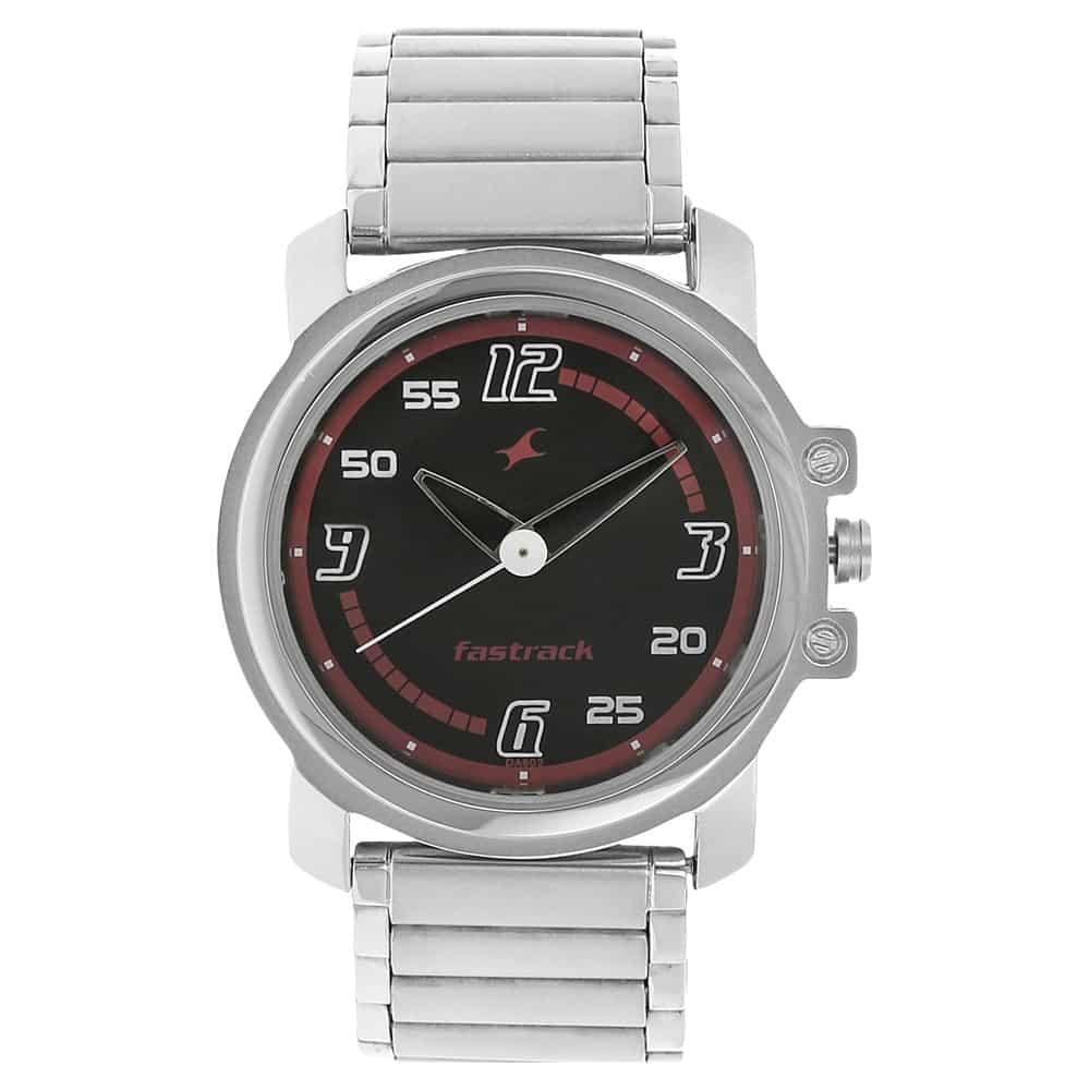 NP3039SM08 BLACK DIAL SILVER STAINLESS STEEL STRAP WATCH