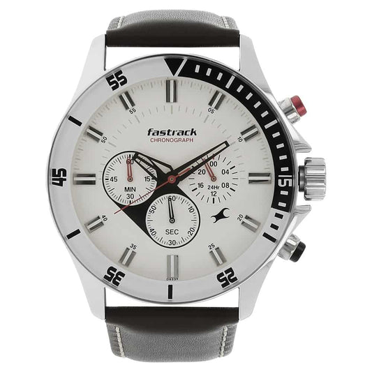 NR3072SL01 BIG TIME WHITE DIAL LEATHER STRAP WATCH - Kamal Watch Company