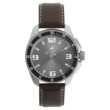 NR3084SL02 GREY DIAL BROWN LEATHER STRAP WATCH